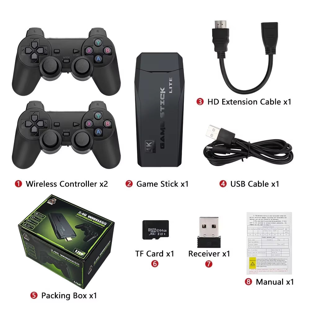 4K HD Video Game Console 2.4G Double Wireless Controller Game Player M8 20000 Games 64GB Retro Games TV Game Stick Boy Gifts