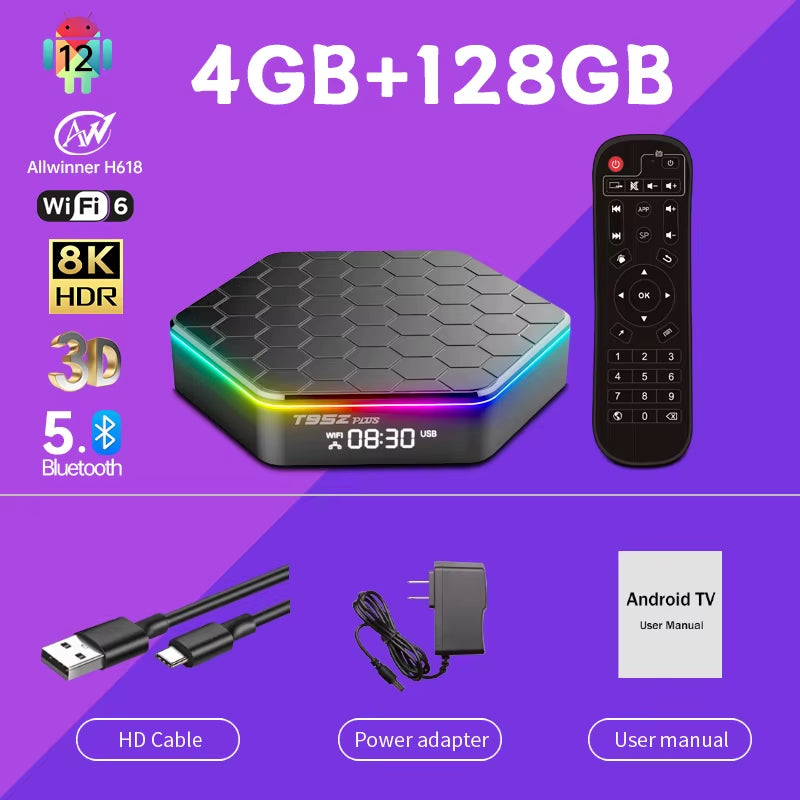 T95Z plus Smart Tv Box Android 12 8K DECODING Allwinner H618 2.4G/5G BT5.0 WIFI6 3D HDR 10 Set-Top Box LAN 100M Media Player