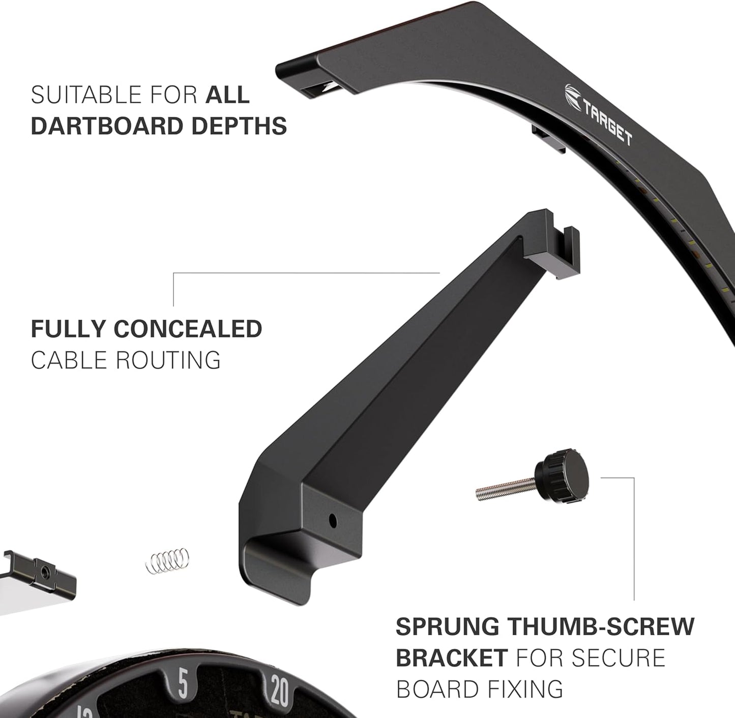 LED Dartboard Light - Bright Dart Board Lighting | Extra Long 3M Cable | Securely Fits All Dart Boards | Easy Assembly | Professional Darts Accessories
