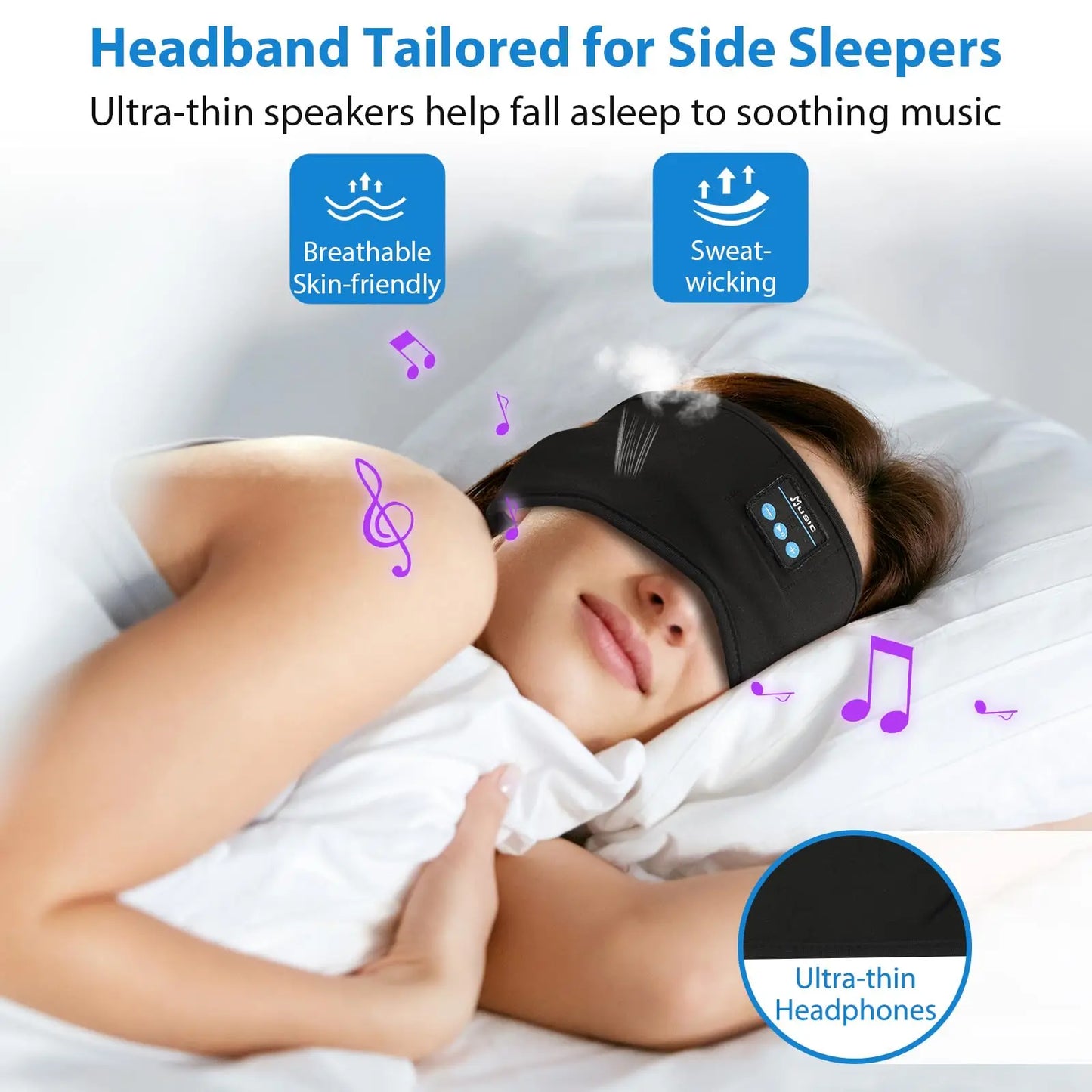 Bluetooth Sleeping Headphones Wireless Stereo Sports Music Headset Headband Adjustable Sleep Eyemask Earphone for Yoga Running