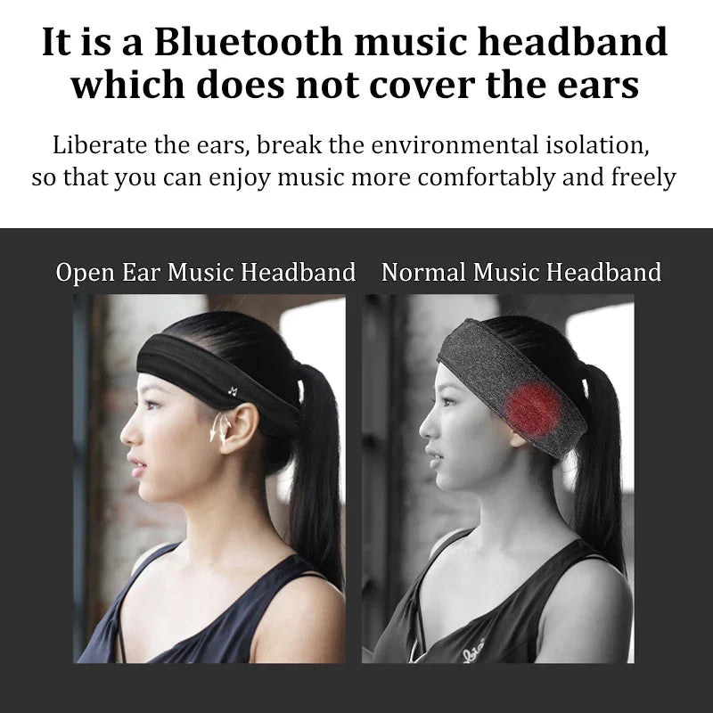Bluetooth Sleeping Headphones Sports Headband Wireless Music Earphones Not Cover Ear Guide Sweat Band with Mic Open Ear Headset