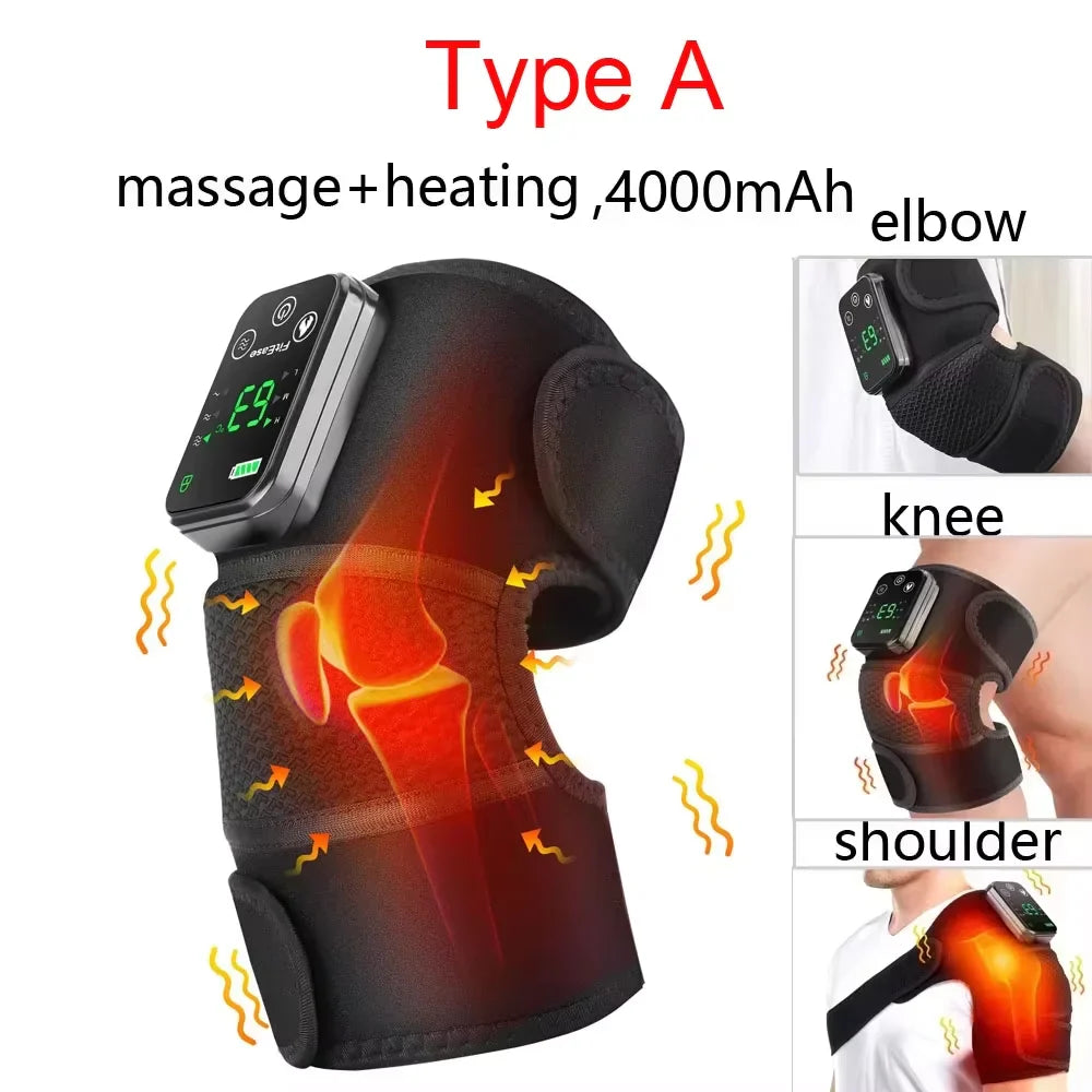 Electric Heated Vibration Knee Massage Physiotherapy Pad 3 in 1 Massager for Shoulder Elbow Hot Compress Pain Relief