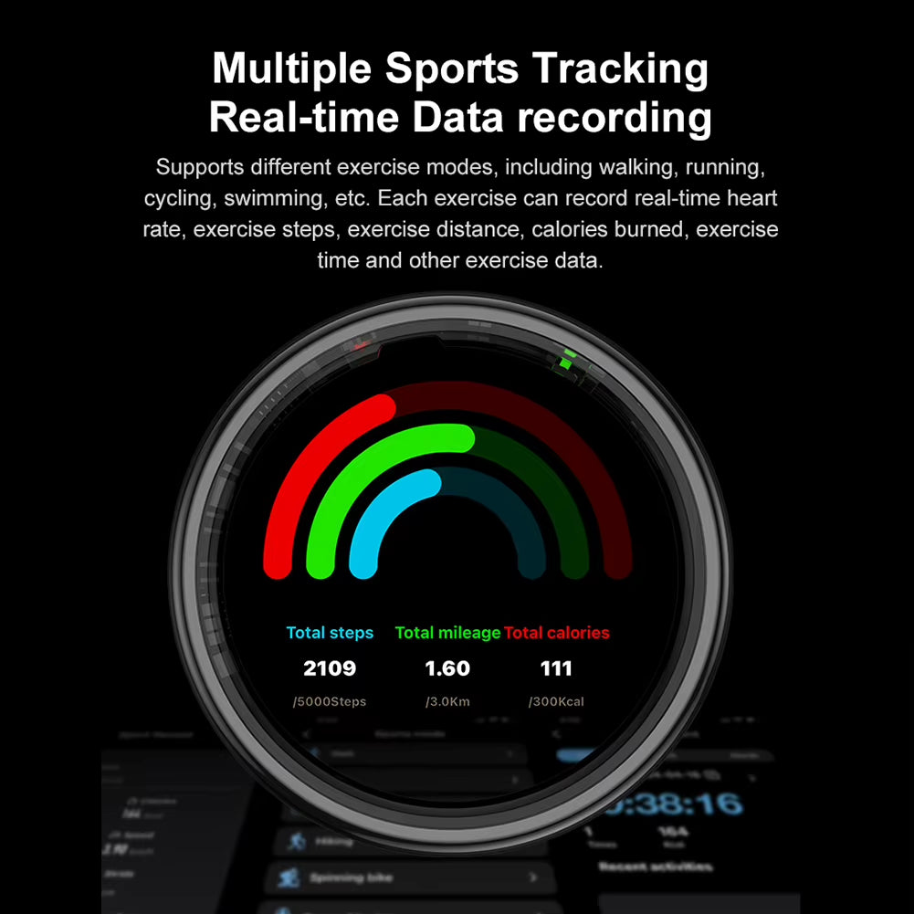 R11 Smart Ring with Display Screen and Touch Health Manager Wireless Charging Fitness Ring 5 ATM Waterproof for Android & Ios