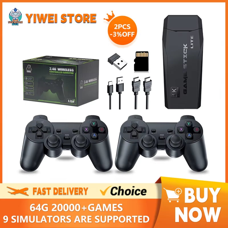 4K HD Video Game Console 2.4G Double Wireless Controller Game Player M8 20000 Games 64GB Retro Games TV Game Stick Boy Gifts