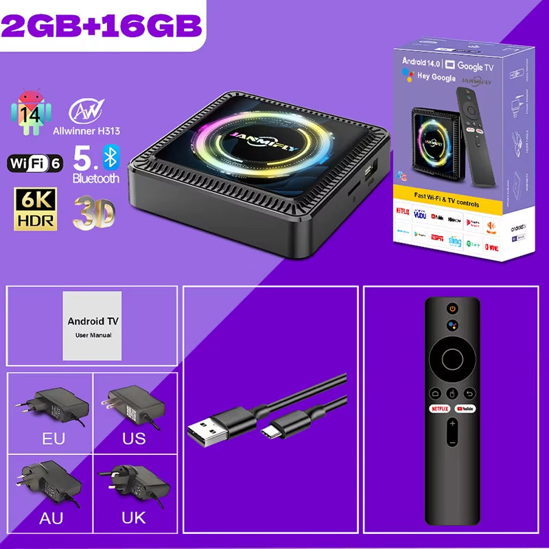 Smart TV BOX Q7S Android 14 Allwinner H313 WIFI 6 BT 5.0 with Netflix 6K Ultra HD HDR10+ Set Top Box Streaming Media Player