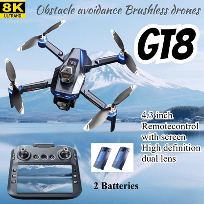 GT8 Drone 4K HD Camera Obstacle Avoidance Aerial Photography Brushless Drone with Screen Foldable RC Drone Quadcopter RTF