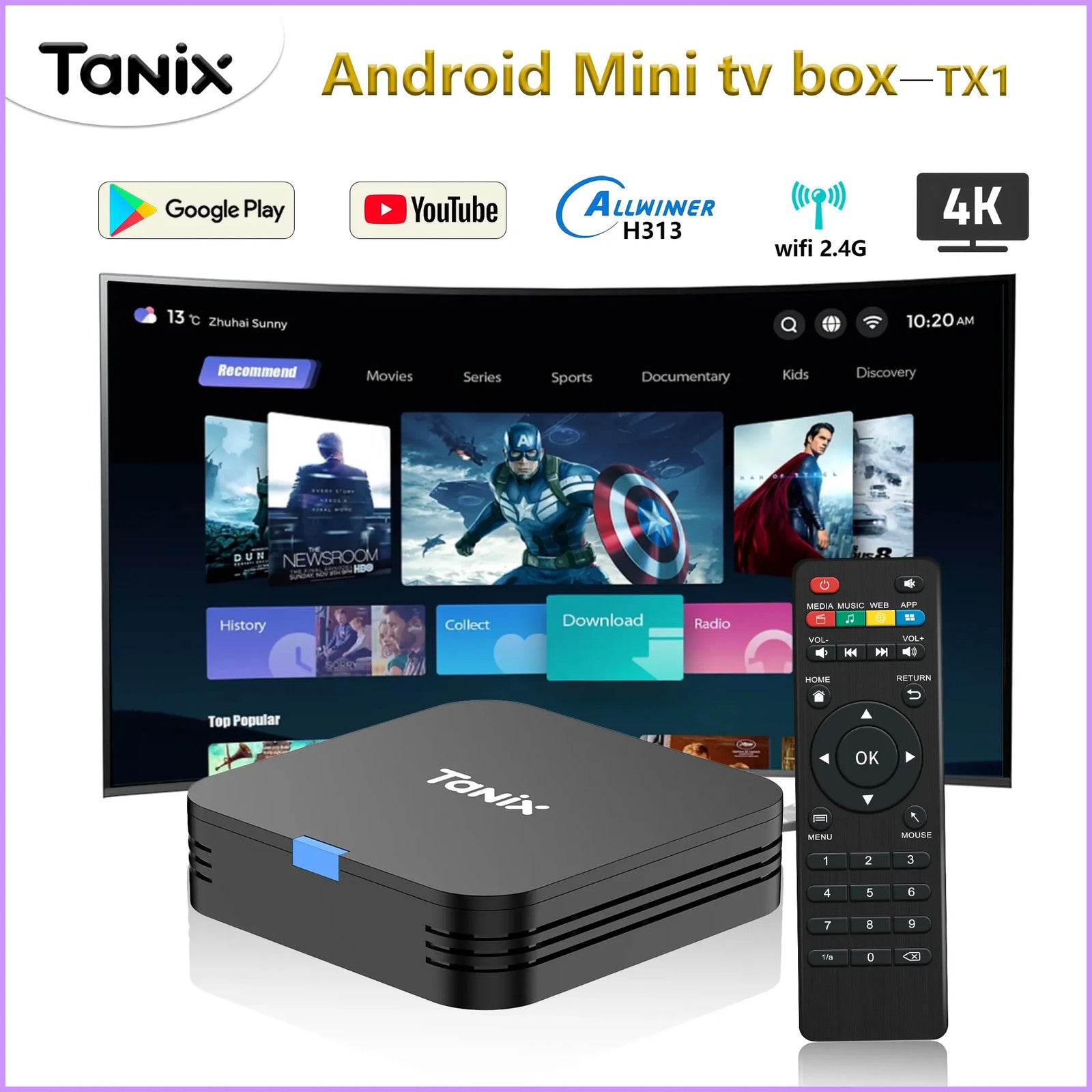 HOT Android TV BOX Tanix TX1 Allwinner H313 Quad Core Android10 WIFI 2.4G 4K Mul