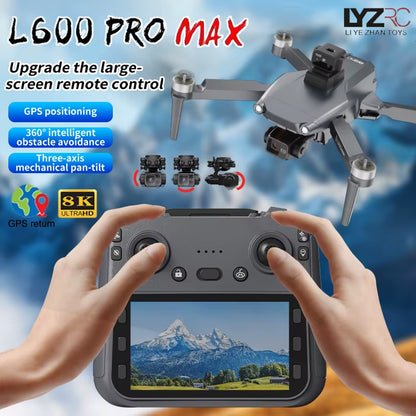 L600 PRO Max GPS Drone 8K Profesional HD Camera 3-Axis Gimbal Aerial Photography Obstacle Avoidance Upgrade Screen FPV Drone 5KM