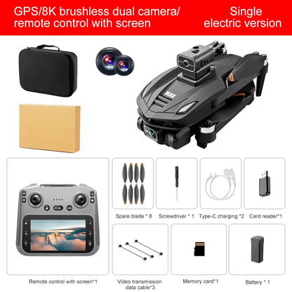New V168 MAX LCD Screen RC FPV Drone 8K HD Camera 5G WIFI 360° Obstacle Avoidance GPS Drone Brushless RC Quadcopter Toys Dron