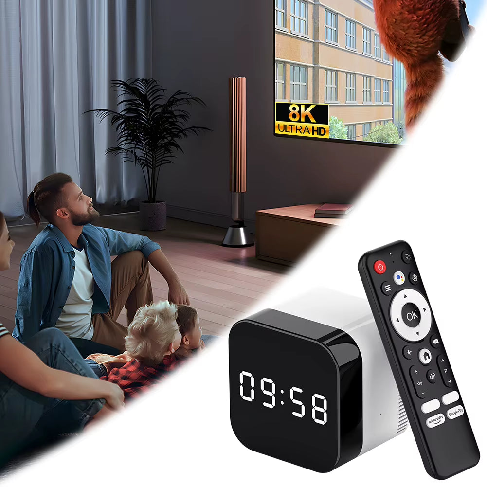 Set Top Box Android 14.0 WIFI 6 BT 5.X TV Box 8K Alarm Clock Android TV Box with 2.4G Voice Remote Control