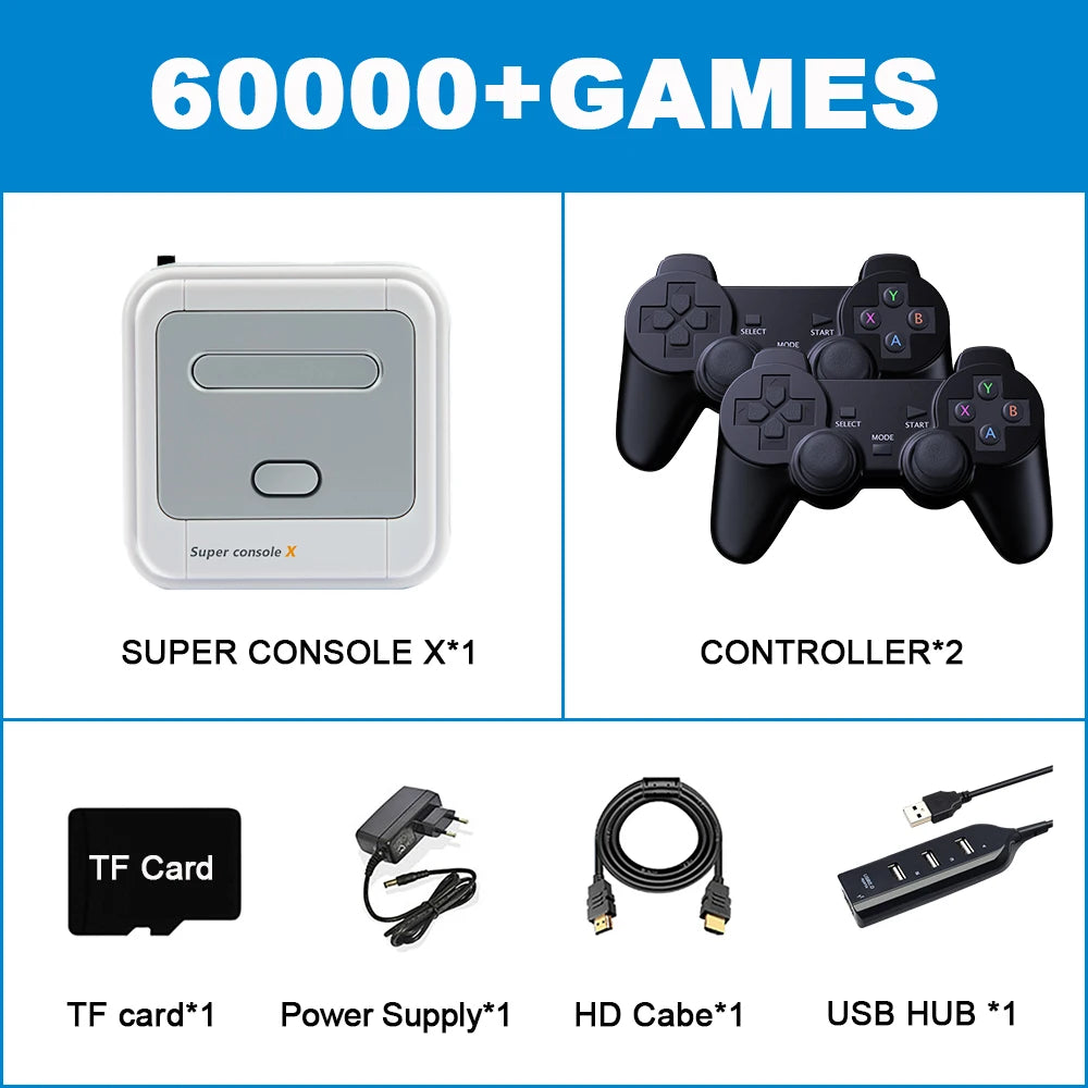 Super Console X 60000 Classic Video Games Console Wireless Emulator Multi-Player Retro Arcade Game Box for NES//N64/PS1/PSP/NDS