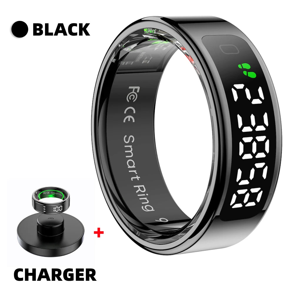 R11 Smart Ring with Display Screen and Touch Health Manager Wireless Charging Fitness Ring 5 ATM Waterproof for Android & Ios