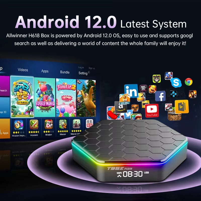 T95Z plus Smart Tv Box Android 12 8K DECODING Allwinner H618 2.4G/5G BT5.0 WIFI6 3D HDR 10 Set-Top Box LAN 100M Media Player
