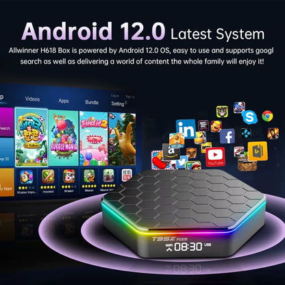 T95Z plus Smart Tv Box Android 12 8K DECODING Allwinner H618 2.4G/5G BT5.0 WIFI6 3D HDR 10 Set-Top Box LAN 100M Media Player