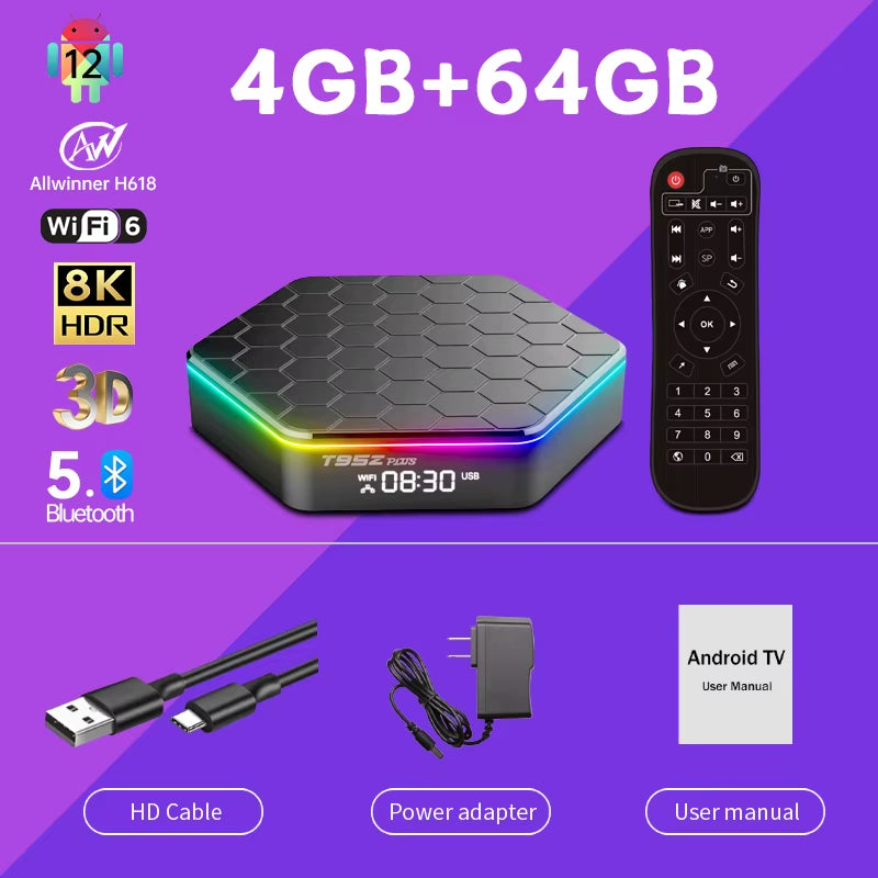 T95Z plus Smart Tv Box Android 12 8K DECODING Allwinner H618 2.4G/5G BT5.0 WIFI6 3D HDR 10 Set-Top Box LAN 100M Media Player