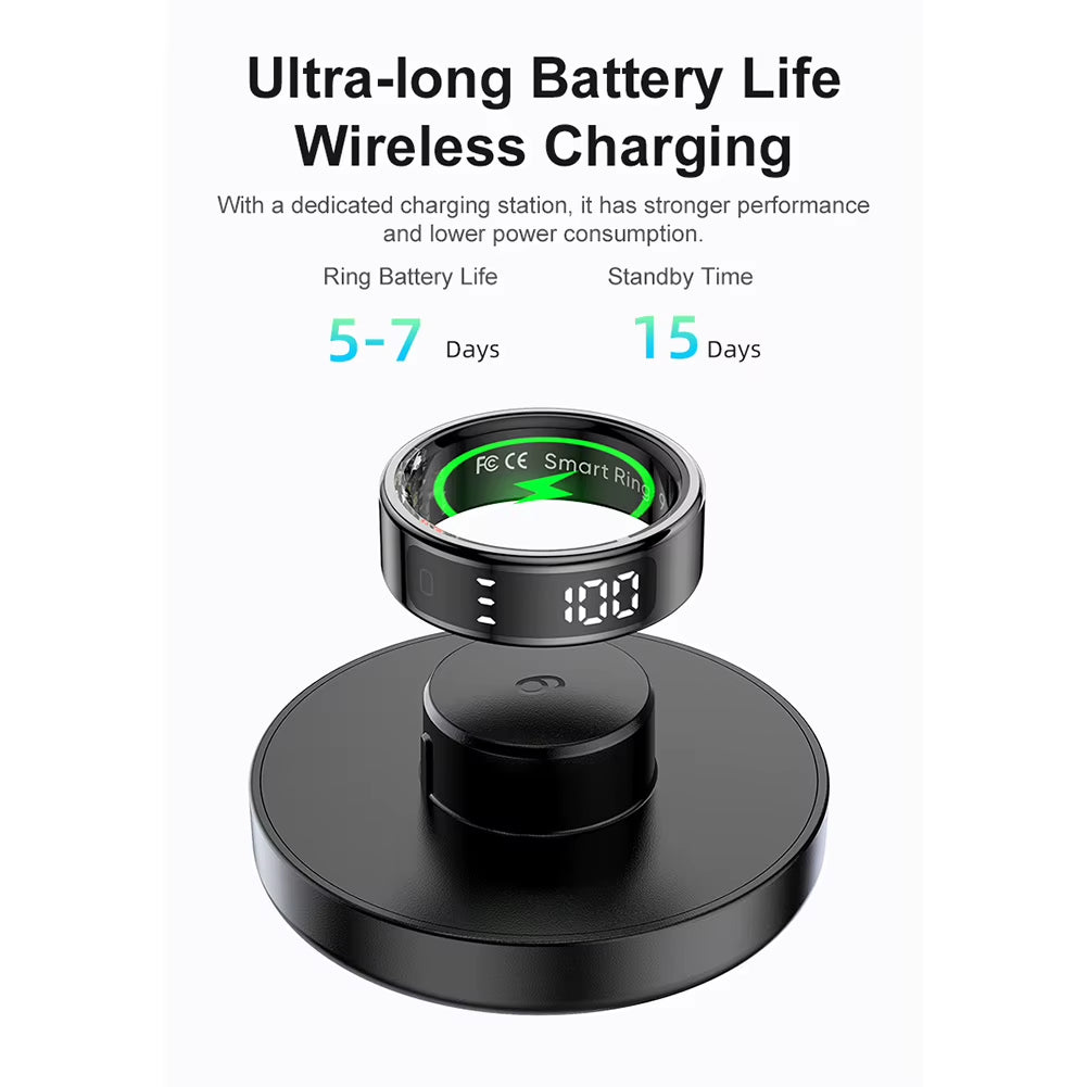 R11 Smart Ring with Display Screen and Touch Health Manager Wireless Charging Fitness Ring 5 ATM Waterproof for Android & Ios