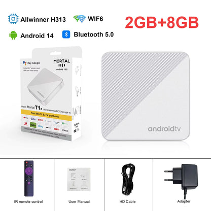 Mortal Android14.0 Smart TV Box T1X 4K HDR10 Netflix BT5.0 Voice Google Chromecast Wifi 6 Allwinnerh313 Media Player Set-Top Box