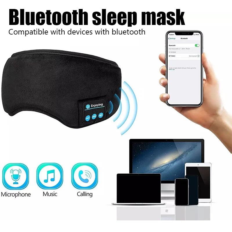 Bluetooth Sleeping Headphones 3D Eye Mask Wireless Air Travel Bluetooth 5.0 Headband Soft Elastic Comfortable Music Earphones