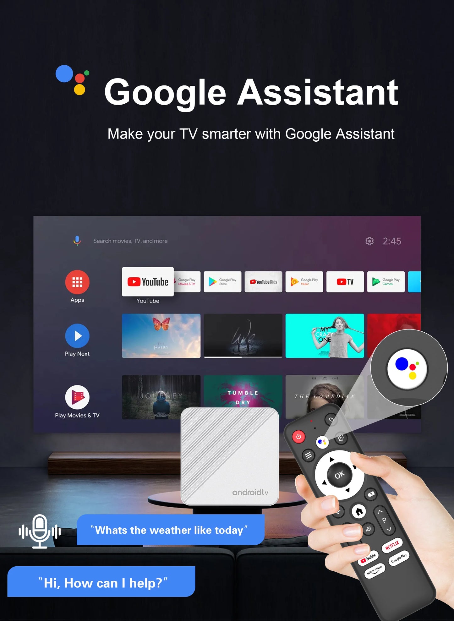 Mortal Android14.0 Smart TV Box T1X 4K HDR10 Netflix BT5.0 Voice Google Chromecast Wifi 6 Allwinnerh313 Media Player Set-Top Box