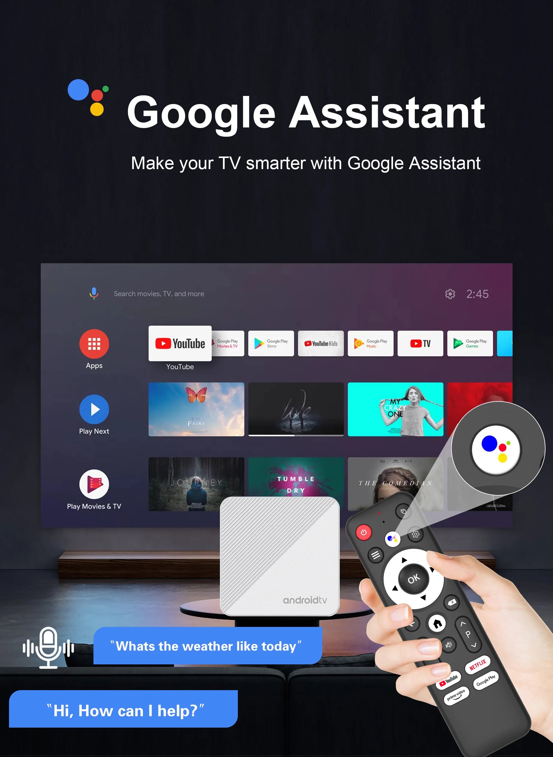 Mortal Android14.0 Smart TV Box T1X 4K HDR10 Netflix BT5.0 Voice Google Chromecast Wifi 6 Allwinnerh313 Media Player Set-Top Box