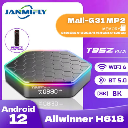 T95Z plus Smart Tv Box Android 12 8K DECODING Allwinner H618 2.4G/5G BT5.0 WIFI6 3D HDR 10 Set-Top Box LAN 100M Media Player