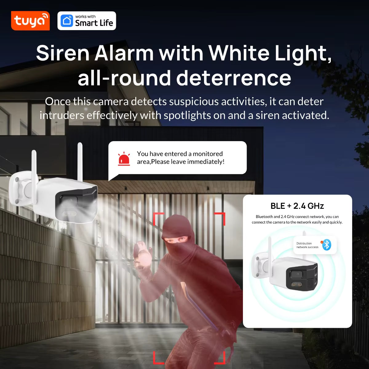 Tuya Smart 4MP 2.5K Dual-Lens Large Wide 180°Security Camera , Outdoor Camera,With Color Night Vision/Siren/2-Way Talk IP Camera