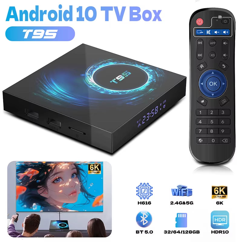T95 Smart TV Box Support Dual Band Wifi 2.4G/5G Bluetooth 5.0 6K Ultra HD Decoding with Android 10 Home Entertainment Godsend