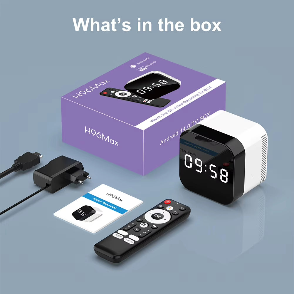 Set Top Box Android 14.0 WIFI 6 BT 5.X TV Box 8K Alarm Clock Android TV Box with 2.4G Voice Remote Control