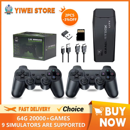 4K HD Video Game Console 2.4G Double Wireless Controller Game Player M8 20000 Games 64GB Retro Games TV Game Stick Boy Gifts