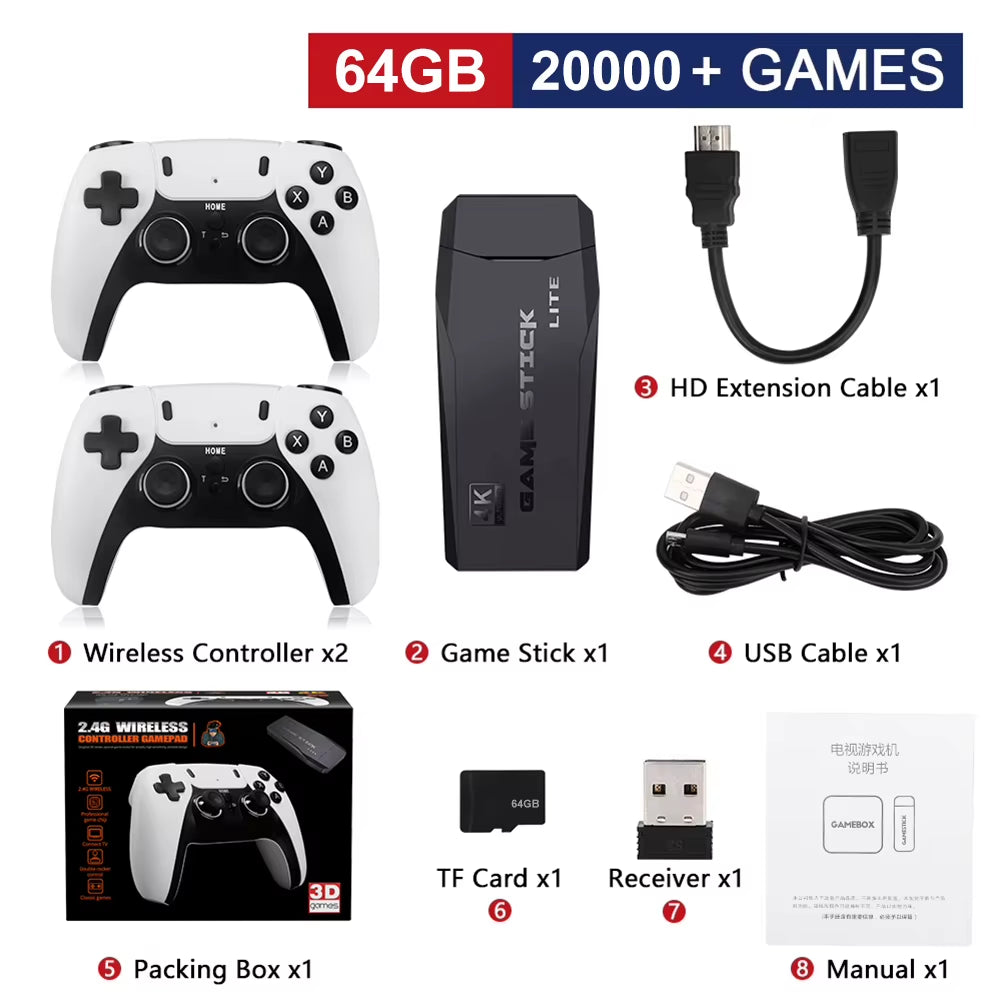 X8 Pro Video Retro Game Console 4K HDMI Output Gaming Stick 10000+ Games Suppot TF Card Expansion Controller for PSP/PS1/N64/NDS