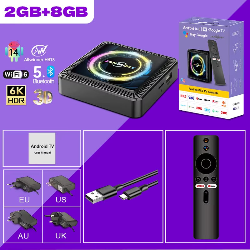 Smart TV BOX Q7S Android 14 Allwinner H313 WIFI 6 BT 5.0 with Netflix 6K Ultra HD HDR10+ Set Top Box Streaming Media Player