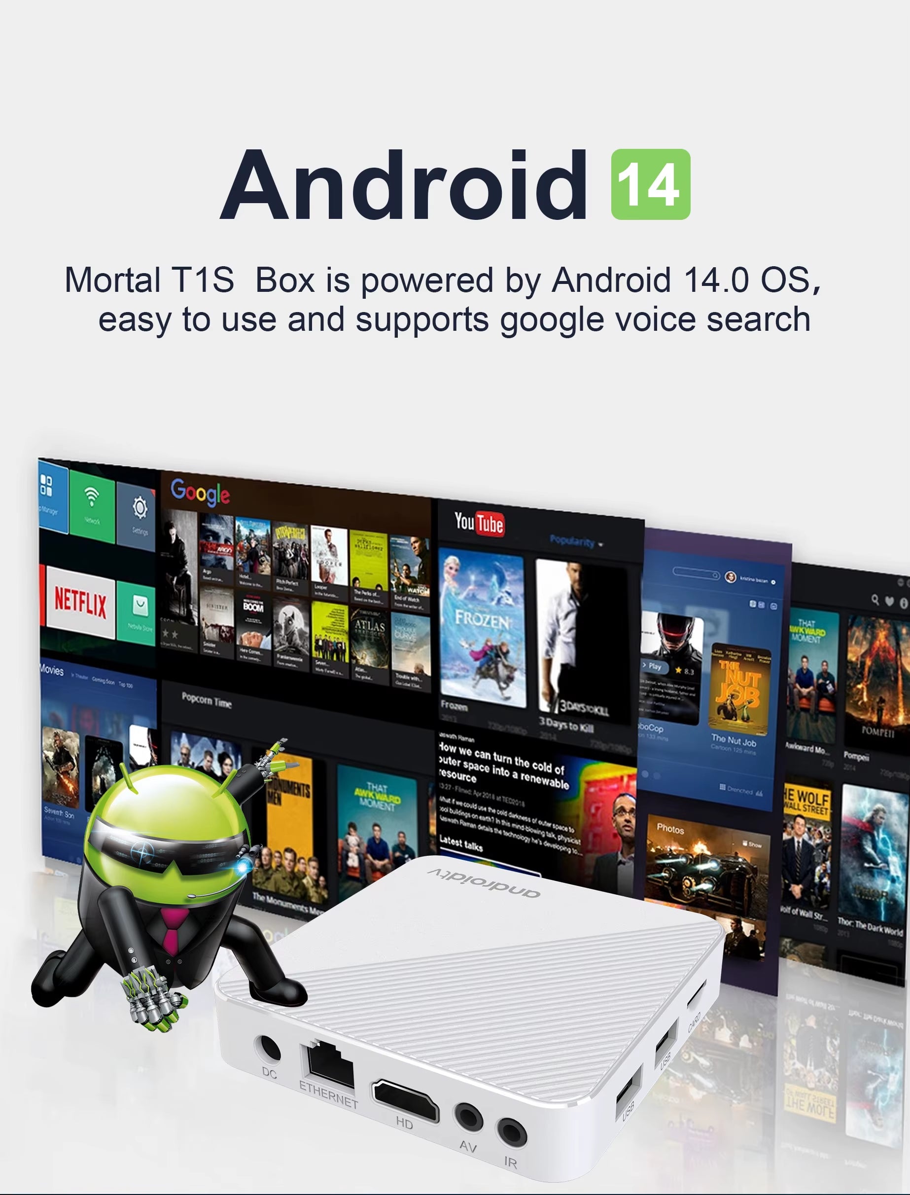 Mortal Android14.0 Smart TV Box T1X 4K HDR10 Netflix BT5.0 Voice Google Chromecast Wifi 6 Allwinnerh313 Media Player Set-Top Box