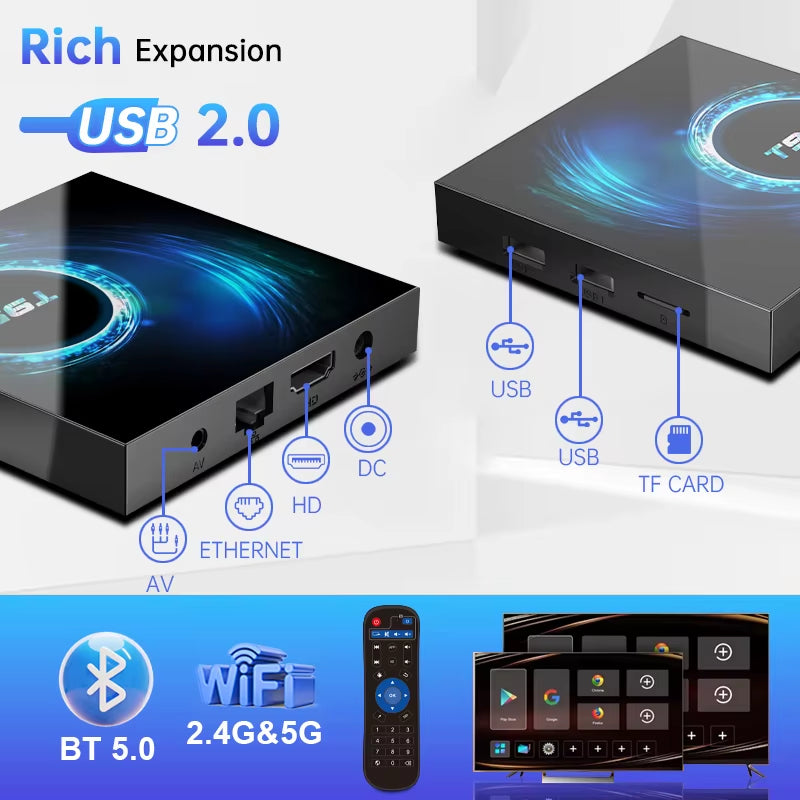 T95 Smart TV Box Support Dual Band Wifi 2.4G/5G Bluetooth 5.0 6K Ultra HD Decoding with Android 10 Home Entertainment Godsend